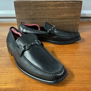 Hugo Boss Men Black Leather Horsebit Moc Toe Loafer Size 9.5